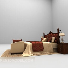 Model 3d Tempat Tidur Ganda Mewah Gaya Coklat
