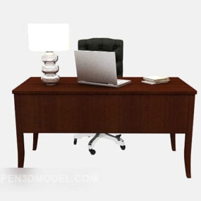 Mahogany Work Desk With Laptop 3d model