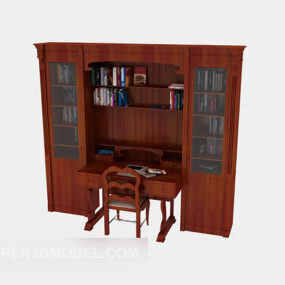 Mahogany Bookcase Desk Furniture 3d model