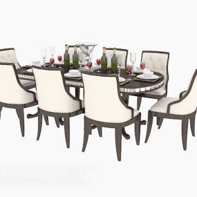 Mediterranean Home Dining Table And Chair 3d model