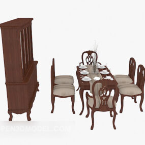 Mediterranean Dining Table Chair Cabinet 3d model