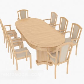 Mediterranean Solid Wood Dining Table Chair 3d model