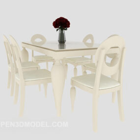 Mediterranean Dining Table White Color 3d model