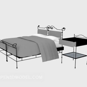 سرير معدني مزدوج مع منضدة نموذج ثلاثي الأبعاد