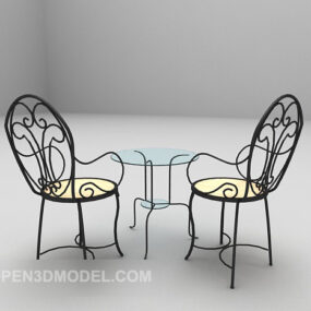 Metallinen pöytä- ja tuolihuonekalusetti 3d-malli