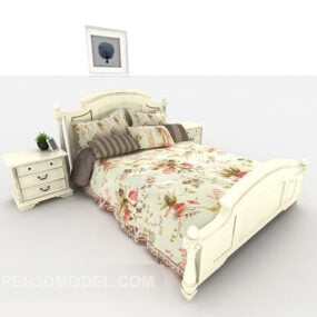 Mi White European Double Bed 3d model