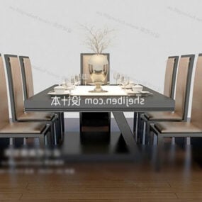 आधुनिक 6-व्यक्ति डाइनिंग टेबल और कुर्सी 3डी मॉडल