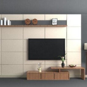 Dinding Latar Moden Dengan Kabinet Tv model 3d