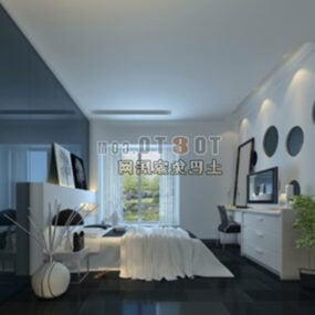 Modelo 3D de decoração de parede branca de quarto moderno