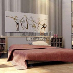 Camera da letto moderna con decorazione della parete posteriore Modello 3d