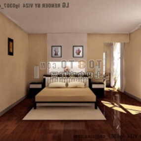 Dormitorio moderno Color de pared beige Modelo 3d