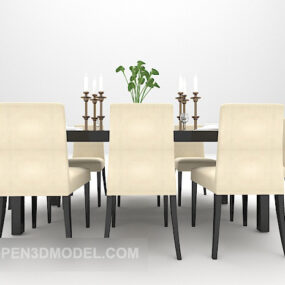 Modern Black Table With High Back Chair 3d model