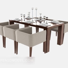 3д модель современного обеденного стола полного комплекта