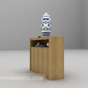 Modern Wooden Cabinet With Vase Decor 3d model
