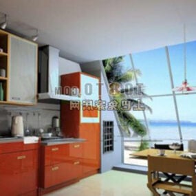 Kitchen Design Big Glass Windows Interior 3d model