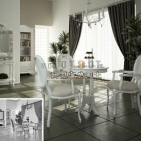 Modern Restaurant White Color Design Interior 3d model