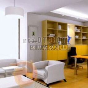 现代书房黄色油漆室内3d模型