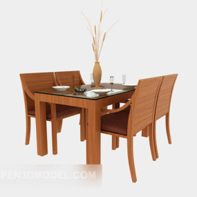 लकड़ी की डाइनिंग टेबल आधुनिक आरामदायक 3डी मॉडल