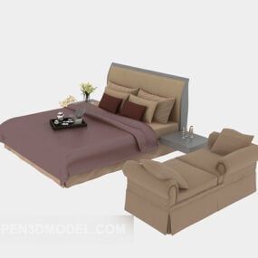 Modernes Bett mit Tagesbett 3D-Modell