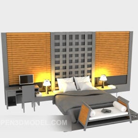 Modern Bed With Lamp Back Decoration 3d model