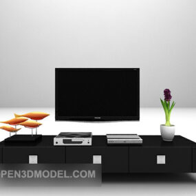 Gabinete de TV preto moderno com modelo 3D de televisão