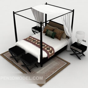 Modern Black White Posters Double Bed 3d model