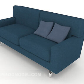 Sofá duplo simples de tecido azul moderno modelo 3d
