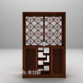 Modern Brown Carving Display Cabinet 3d model
