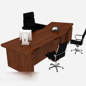 Escritorio moderno de madera maciza marrón modelo 3d