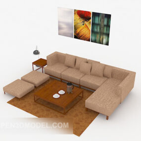 Modern Brown Wood Home Sofa Sets 3d model