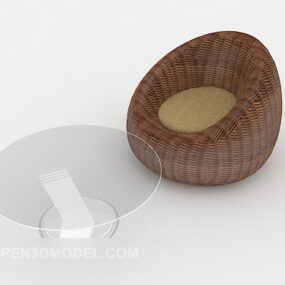 现代休闲棕色桌椅组合3d模型