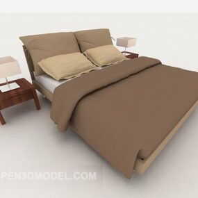 Modern Casual Home Brown Double Bed 3d model