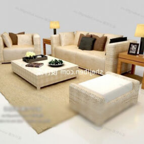 3д модель современного желтого дивана и столика