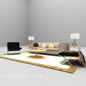 أثاث أريكة حديث مع مصباح سجاد نموذج ثلاثي الأبعاد