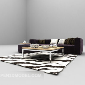 3д модель современного темного многоместного дивана и мебели