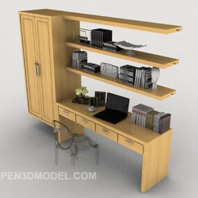 Modern Desk And Chair Wooden 3d model