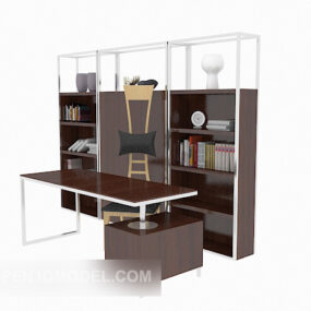 Modern Desk With Bookcase 3d model