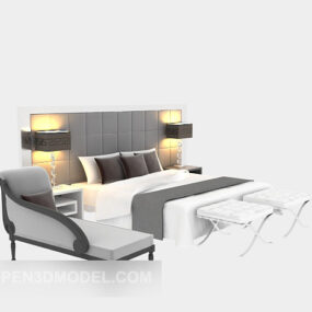 Moderní manželská postel 3D model v moderním stylu