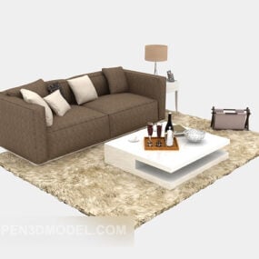 Conjunto de sofá duplo moderno com carpete Modelo 3D