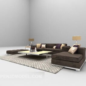 Model 3d Fabrik Coklat Sofa Keluarga Moden