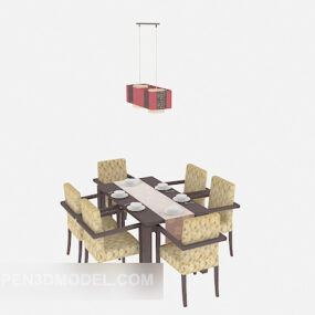 Mesa de jantar familiar moderna de madeira maciça modelo 3d