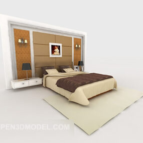 Modern Family Wood Double Bed 3d model