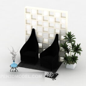 Modern Wall With Decoration Ware 3d model