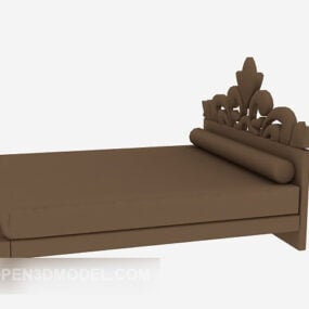 Modern Furniture Solid Brown Wood Bed 3d model
