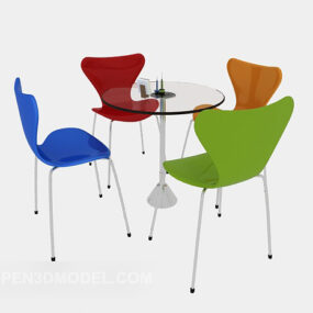 Sada moderních skleněných ležérních stolních židlí 3D model