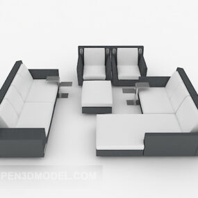 आधुनिक ग्रे-सफ़ेद सोफा सेट 3डी मॉडल