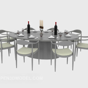 Modern Grey Solid Wood Dining Table Chair 3d model