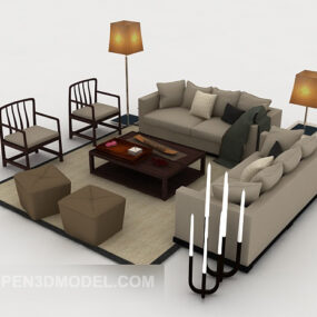 Ensembles complets de canapé en bois gris moderne modèle 3D