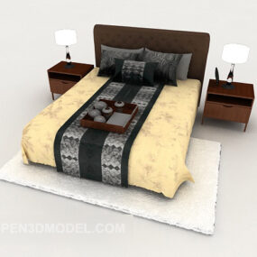 Modern Home Bed With Nightstand Lamp 3d model