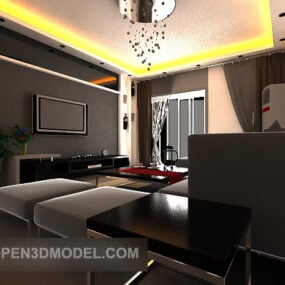Modello 3d degli interni scuri del soggiorno domestico moderno